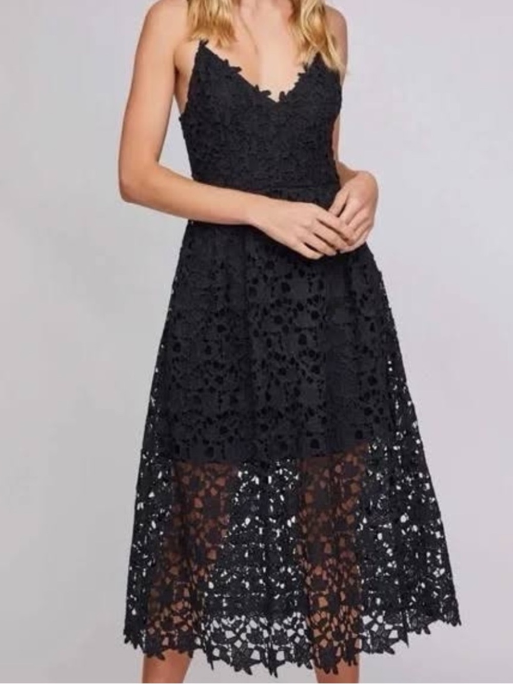 ASTR The Label Black Lace Midi Dress NWT Size Small Spaghetti Strap